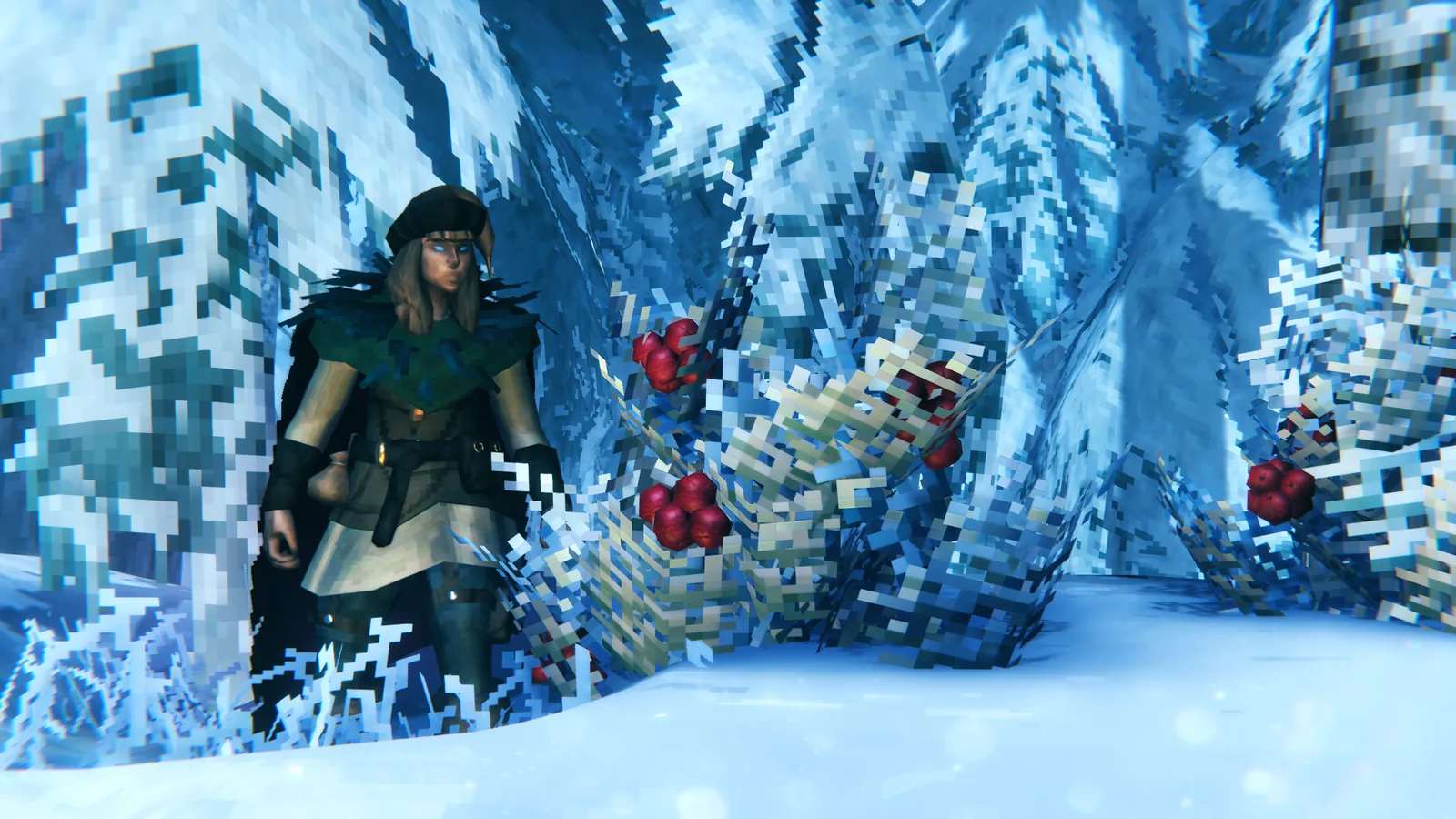 Lingonberries growing among snow-covered vegetation in the Deep North